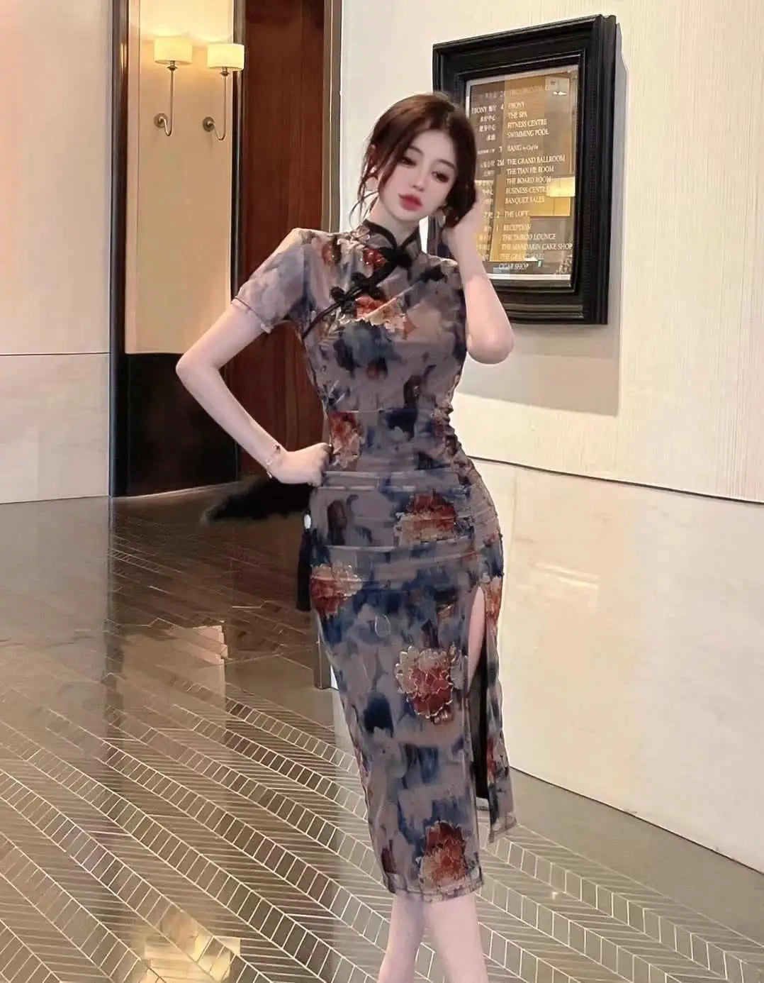 Retro Fenghua Color Imperial Sister Cheongsam Goddess Style Improved Qipao Women's Summer Slim Fit Show Body Slit Bag Dress - Seprincess