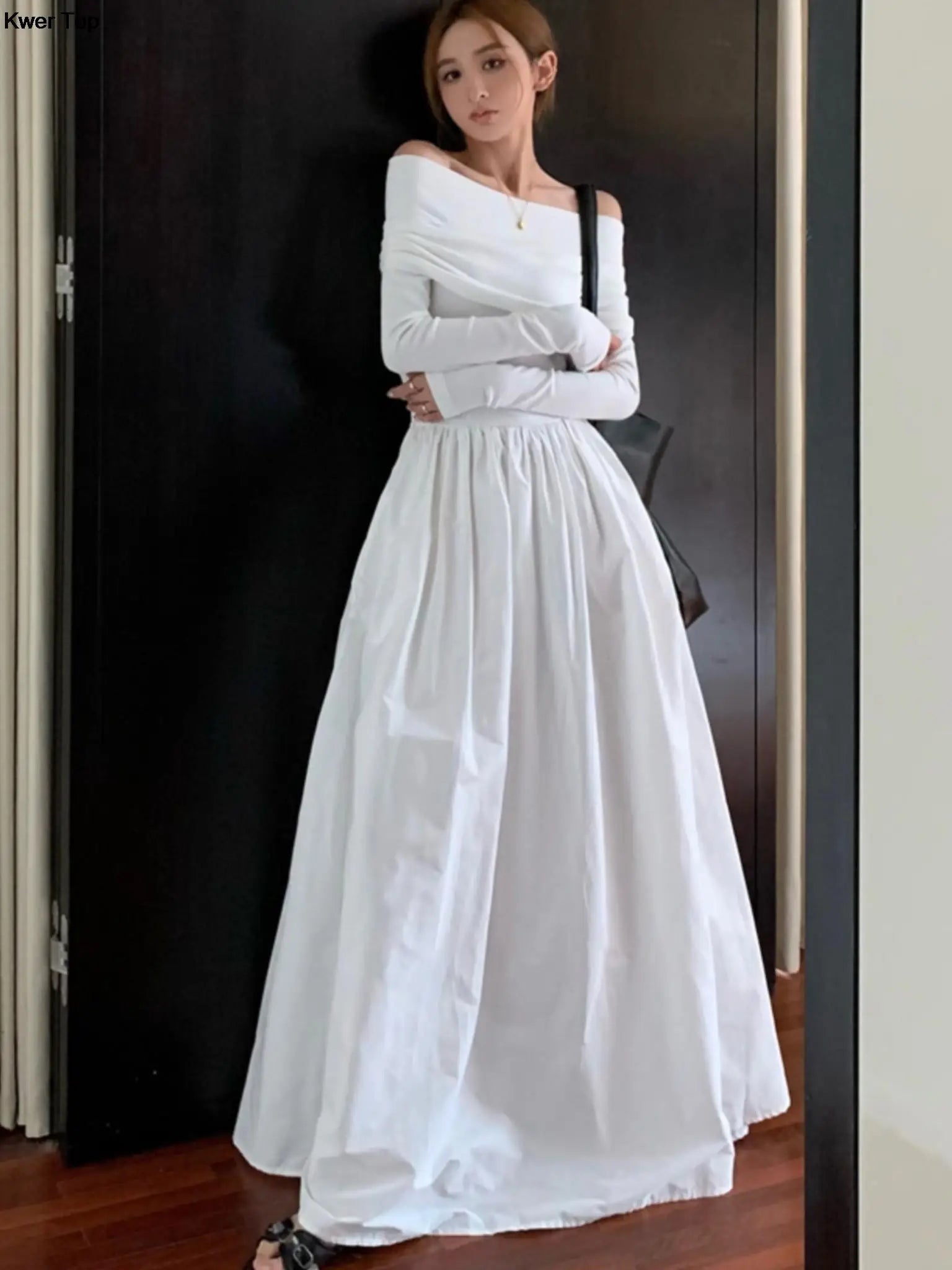 Y2k Fashion Evening Party Maxi White Dress Women Korean Off Shoulder Long Sleeve Birthday Robe Autumn Streetwear Corset Clothes - Seprincess