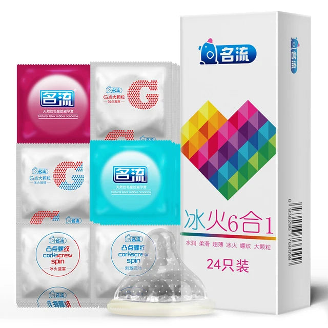 24PCS Ice Fire Feeling Condoms Adult Sex Toys Particles Sleeves For Penis Male Erotic Product Fama Latex Lasting Condom Sex Shop - Seprincess