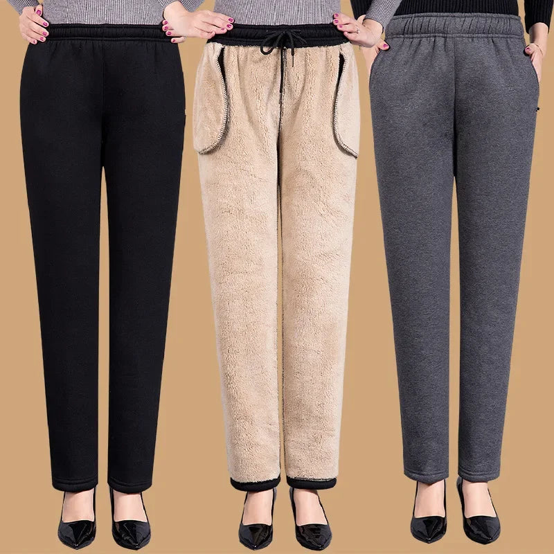 Thickened Fleece-lined Warm Loose-fit Sheep Velvet Outer Wear High-waisted Cotton Wadded Trousers Winter Sweatpants Women