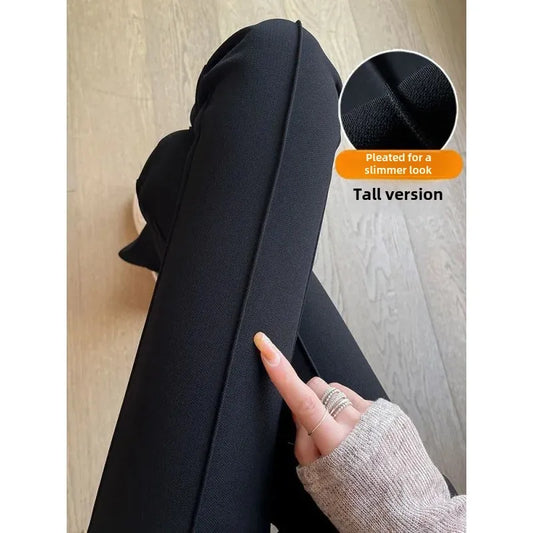 Black High-Waisted Slimming Casual Trousers Women's Summer 2024 New Style Draped Slim Fit Flared Leggings Fashionable Smooth Sil