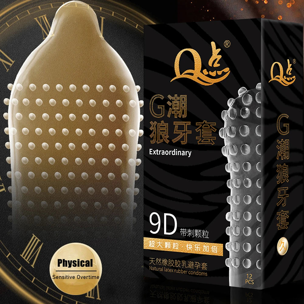 Ultra-thin Condoms Delay Large Particles 12pcs Male Adult Erotic Sex Toys Lasting Wolf Teeth Hyaluronic Acid Penis Sleeves - Seprincess