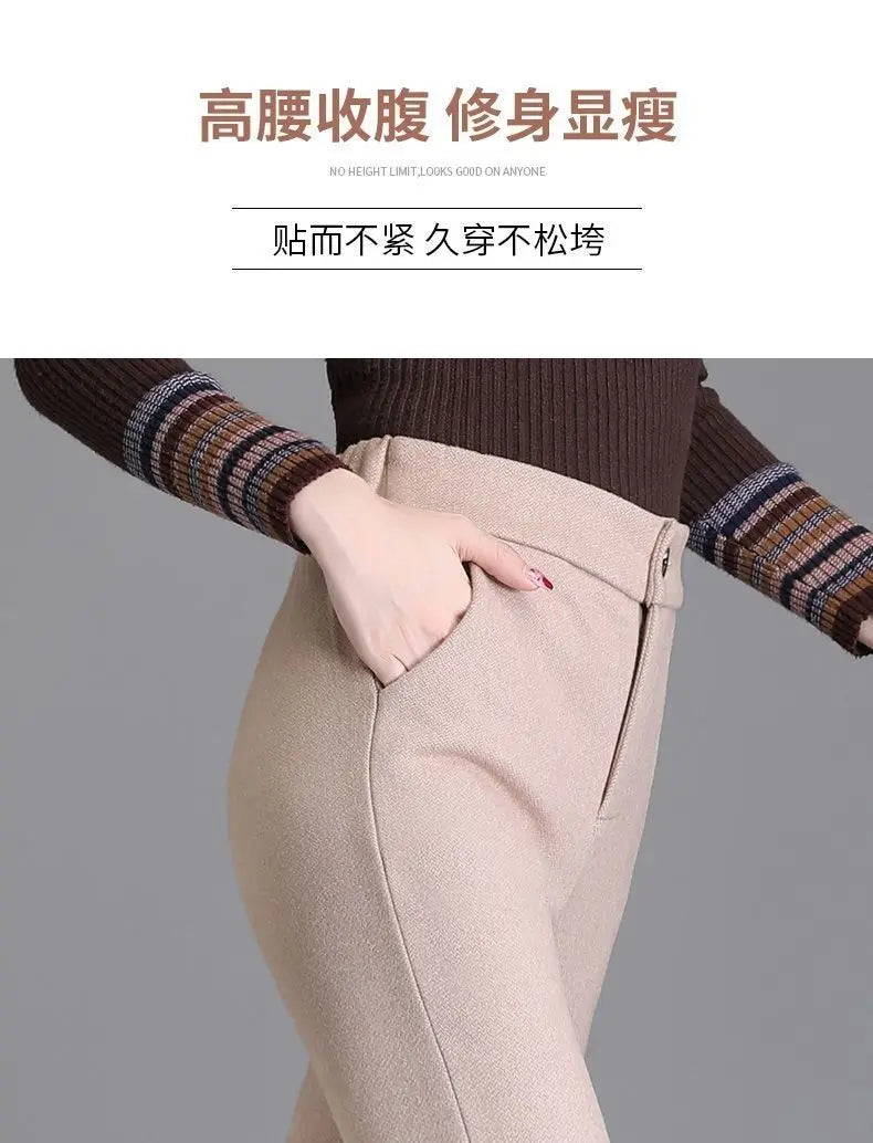 Autumn and Winter New Style Elastic Waist Boot-cut Pants High Waist Slim Straight Pants Fashion Women's Elastic Casual Pants