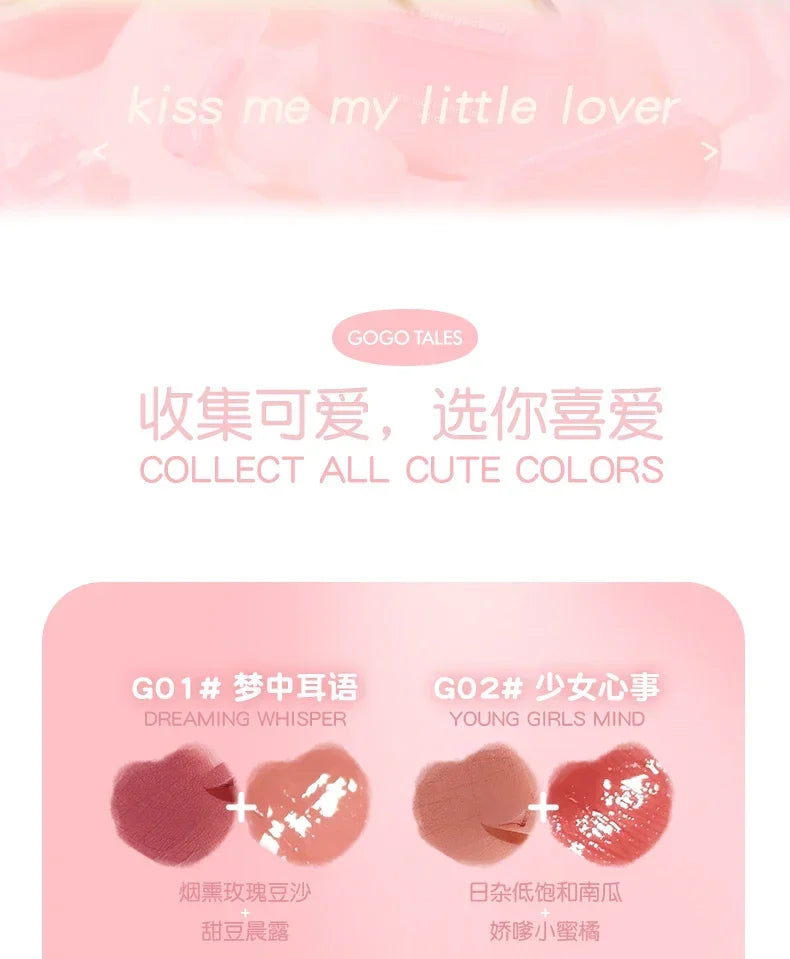 GOGO TALES Double Lip Gloss Mirror Finish Nude Color Korean Lipstick Matte Non-Sticky Lip Mud Long-Lasting Vegan Makeup - Seprincess