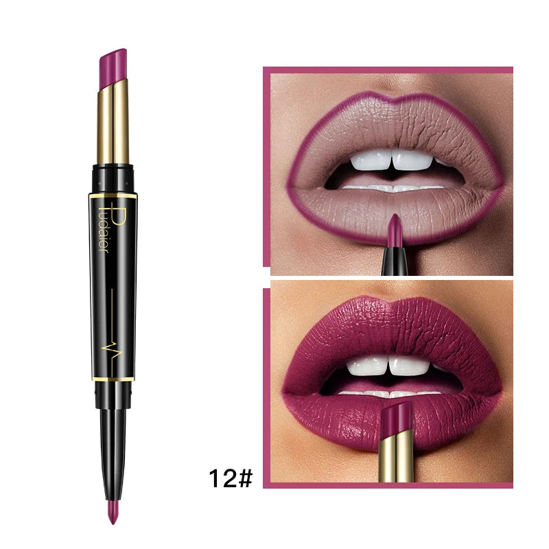 Pudaier Makeup 2 in 1 Matte Lipstick & Lip Liner Nude Lip Stick Pencil Make up Cosmetics Lip Balm Matt Cream Lipbalm Lipliner