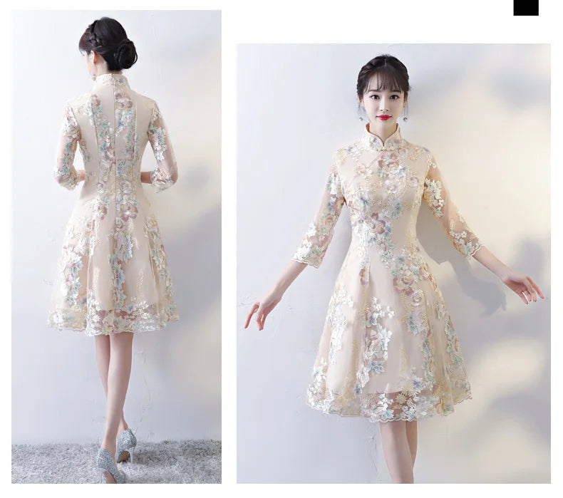 Vintage Chinese Style Wedding Dress Retro Toast Clothing Mini Gown Marriage Cheongsam Qipao Party Evening Dress Vestidos Clothes - Seprincess