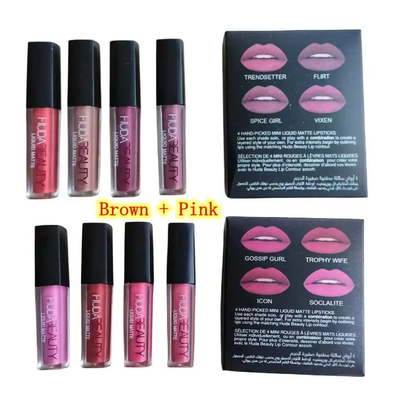 1.9ml x 4pcs Lipstick Set Matte Lip Gloss Waterproof Lip Glaze Tint Non-stick Non-Fading Lips Huda Lip Makeup Cosmetic Lip Care - Seprincess