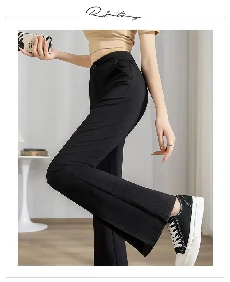 New Women Clothing Korean Fashion Split High Waist Elegant Flare Pants Female Harajuku Black Slim Trousers Y2K Casual Pantalones