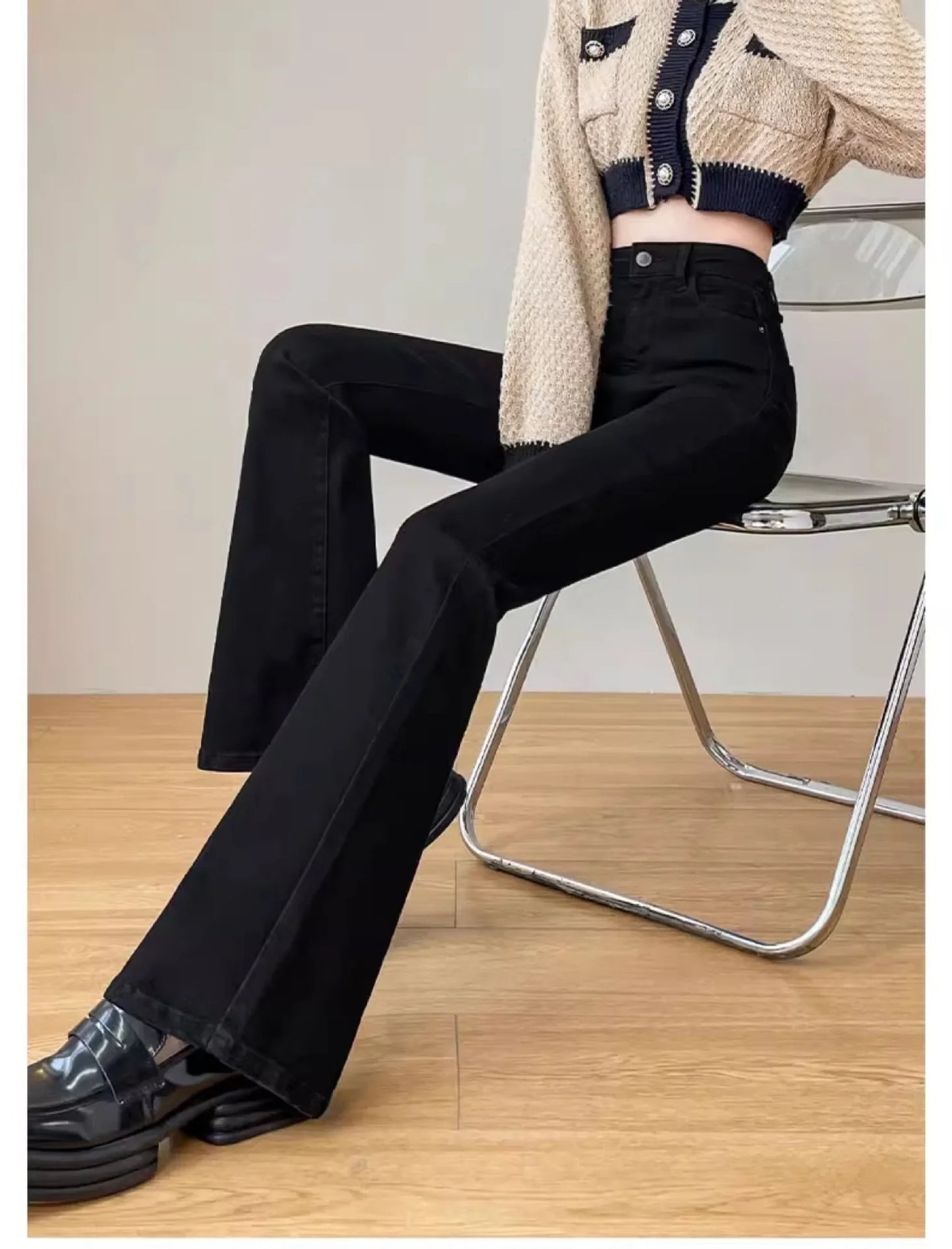 Women's High-waisted Bell-bottom Jeans 2024 New Style Slimming Micro-flared Autumn/winter Fashion Blackbootcut Pants