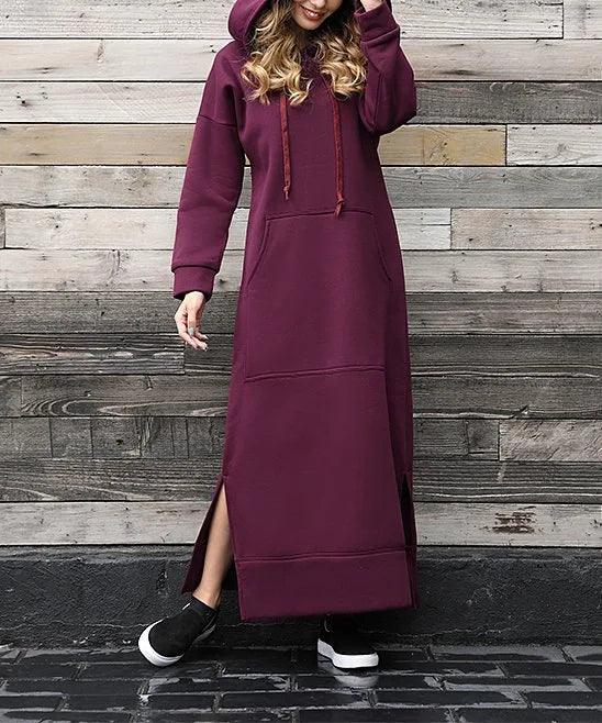 Autumn Winter Women's Loose Knitted Hooded Long Dress Plush Warm Casual Large Pocket Dresses For Women