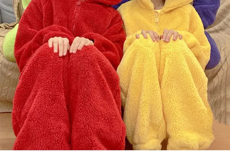 Cute Cartoon Teletubbies Pajamas Plush Jumpsuits Boys Girls Thickened Coral Fleece One-Piece Pajamas Warm Home Wear Clothes - Seprincess