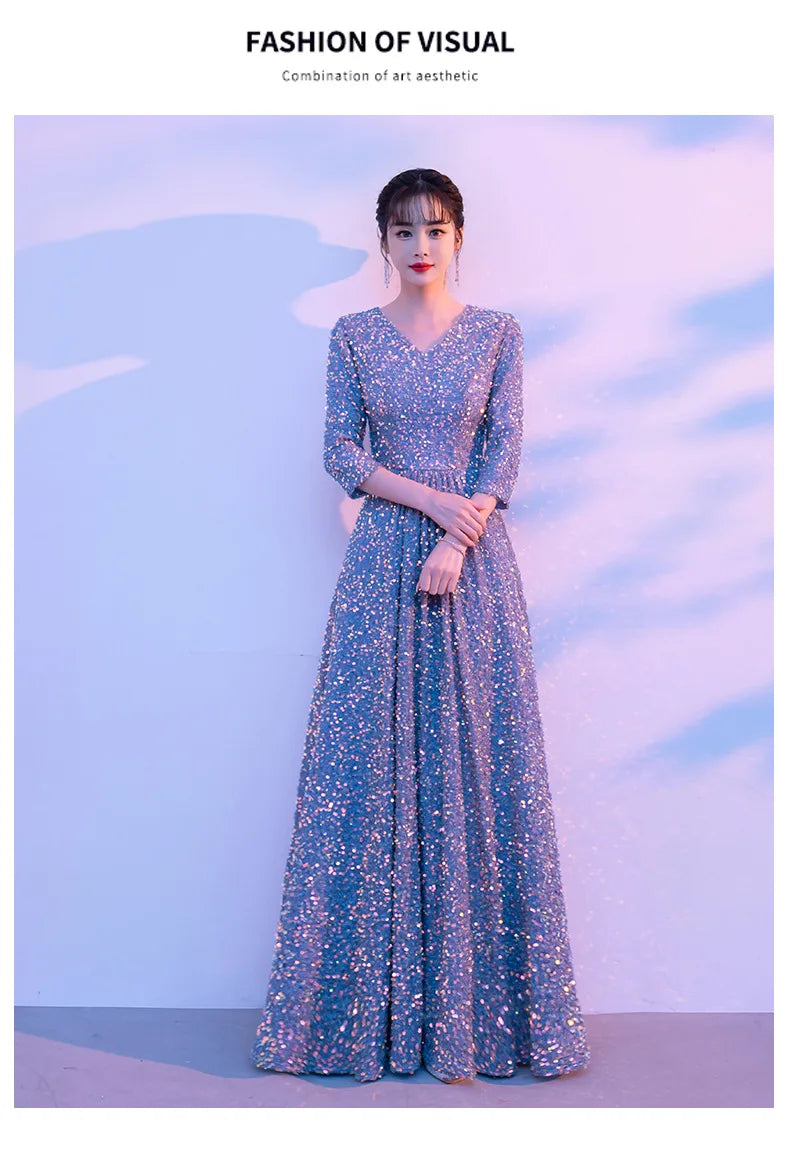 Chorus Costume Women's Banquet Piano Performance Wear Host Starry Sky Evening Long Dress Recitation Competition Clothing - Seprincess