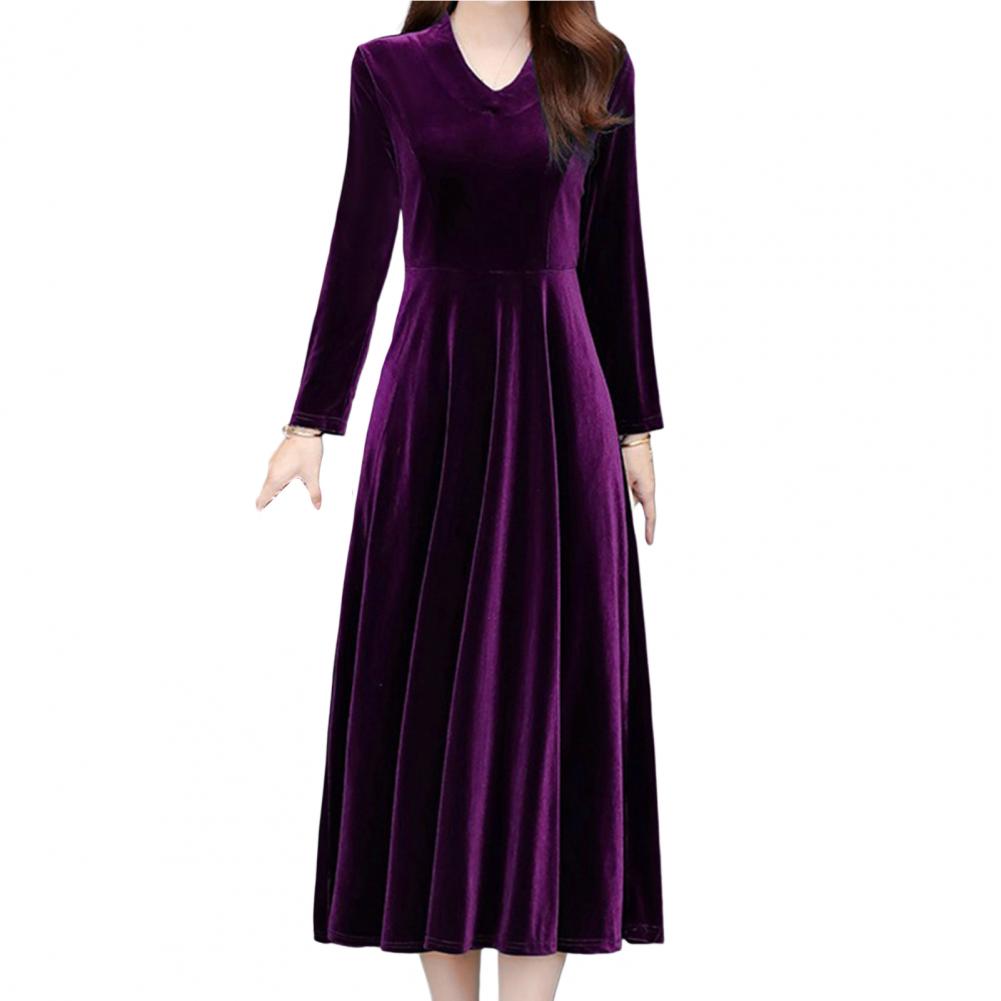 2023 Spring Vintage Women Midi Party Dress Long Sleeve Burgundy Black Velvet Dress 3XL 4XL 5XL 6XL - Seprincess