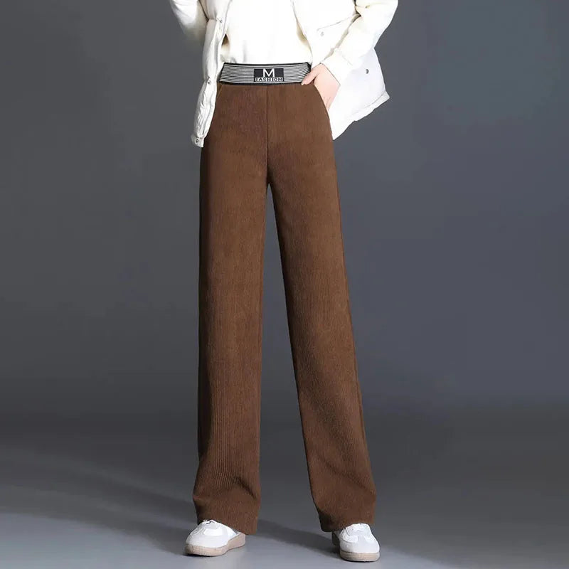 Autumn High Waist Women Corduroy Trousers Winter Thick Warm Wide Leg Pants Loose Fashion Streetwear Solid Straight Pants New