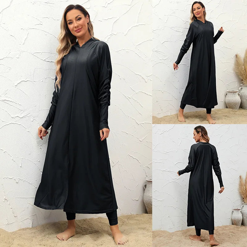 2024 Summer Dubai Abaya 3 Piece Set Black Burkini Muslim Mujer Modest Swimwear Women With Swim Cap Robe Femme Musulmane Clothing - Seprincess