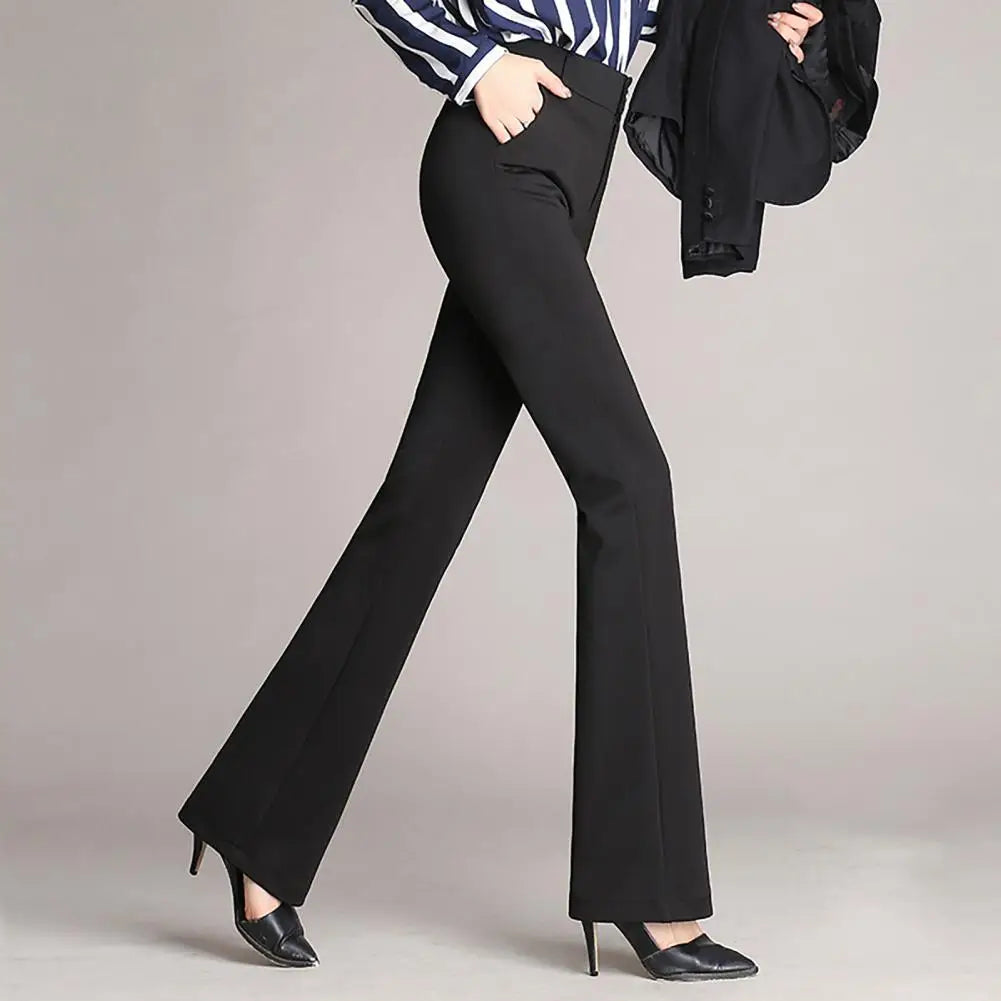 Women Trouser High Elasticity Comfortable Zipper Crotch Casual Loose Slim Flared Trousers Formal Wear Long Trousers Slim