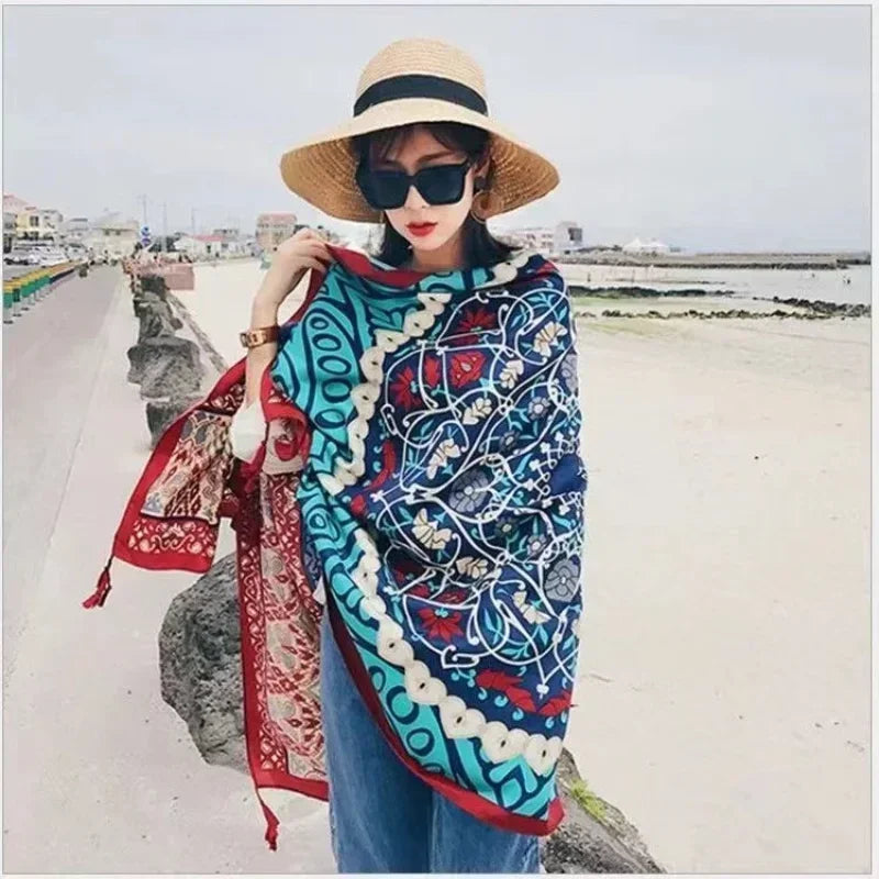 90x180cm Bikini Bathing Swimwear Cover Up Sarong Wrap Scarf Twill Cotton Pareo Beach Cover-Ups Women Large Beach Dress - Seprincess