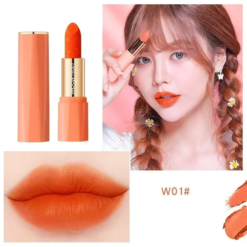 Orange Lipstick Lip Glaze Silky Smooth Matte Lip Gloss Carrot Bright Color Lasting Lip Stick Sexy Women Cosmetics Makeup Product - Seprincess