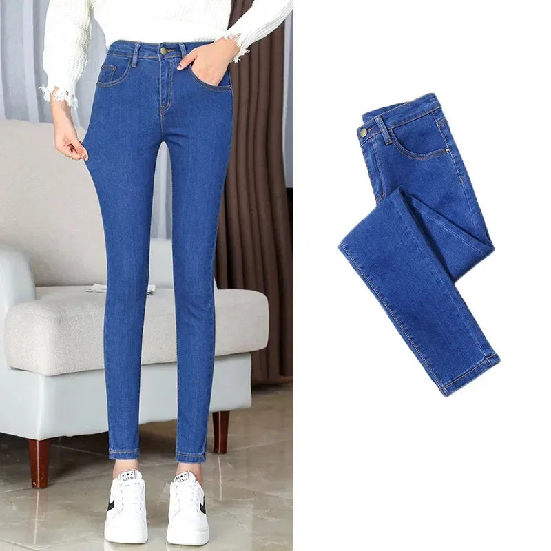 Vintage High-waisted Slimming Jeans Women's Autumn Winter New Style Versatile Long Pants Flattering Slim Fit Smooth Silhouette