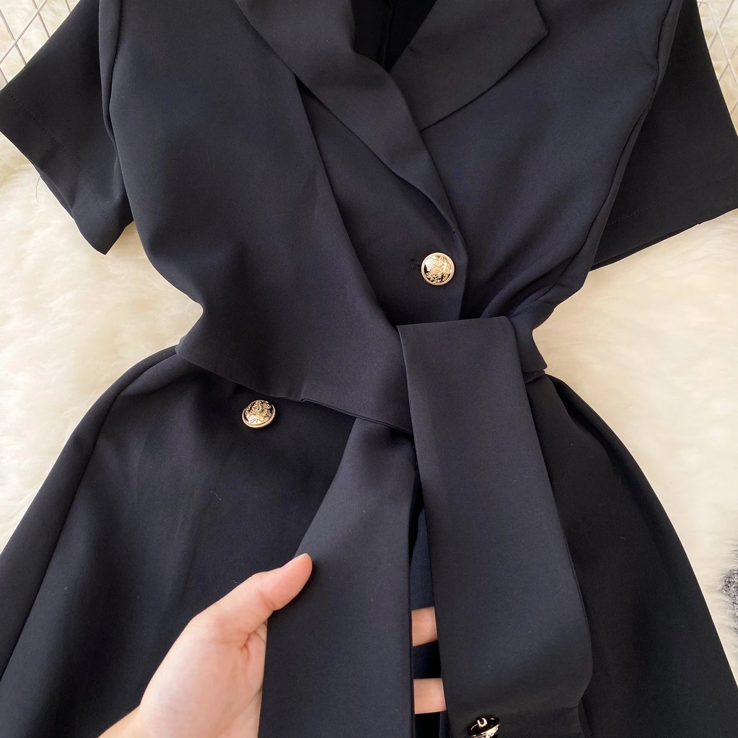 Retro Black Blazer Dress Women Lapel Short Sleeved Short Dresses Summer Casual Short Sleeve Slim Bandage Dress Vestidos - Seprincess