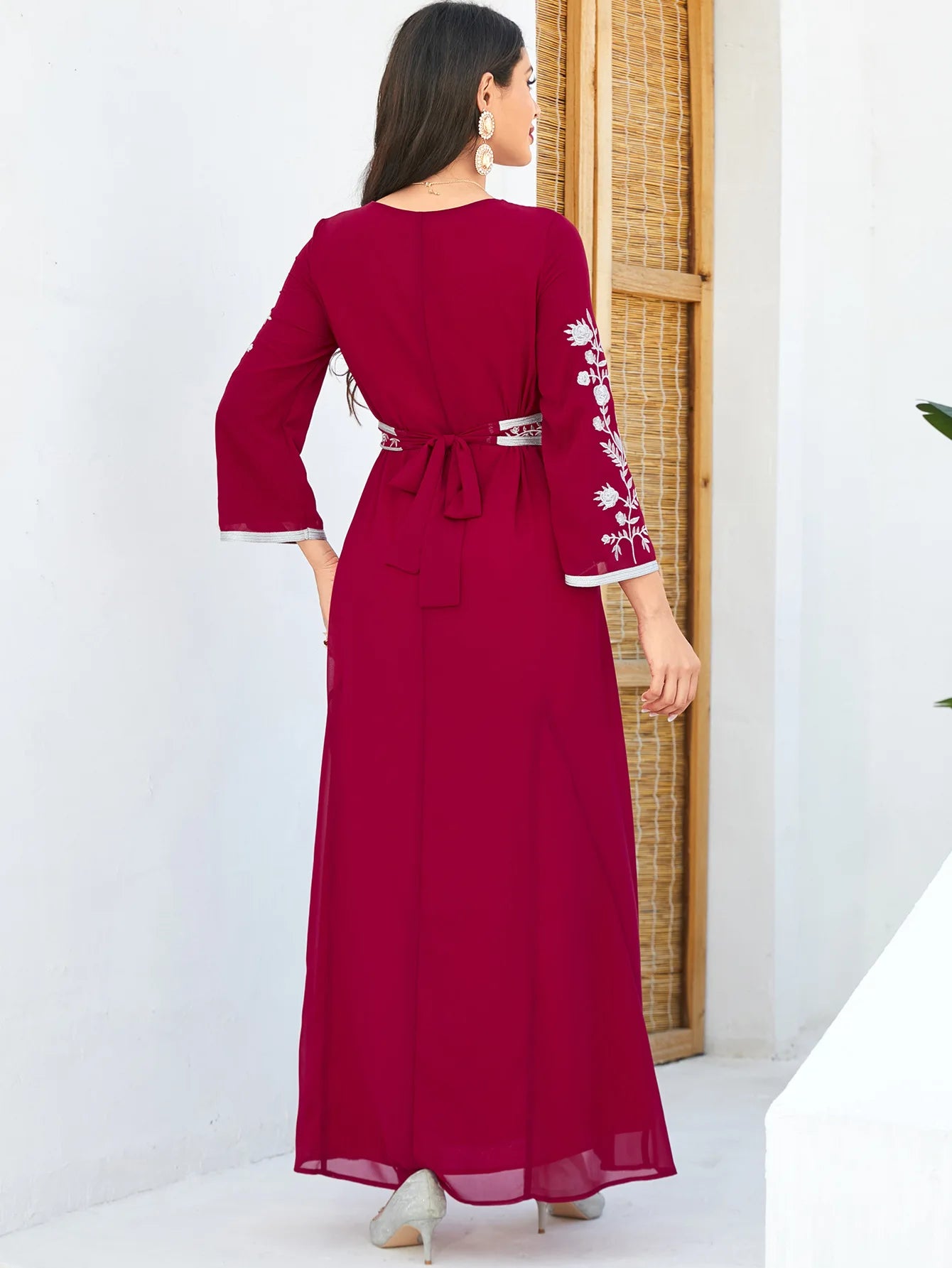 Autumn Embrodiery Eid Muslim Party Dress for Women Jalabiya Abaya Ramadan Long Dresses Abayas Woman Lace-up Caftan Vestidos Robe - Seprincess