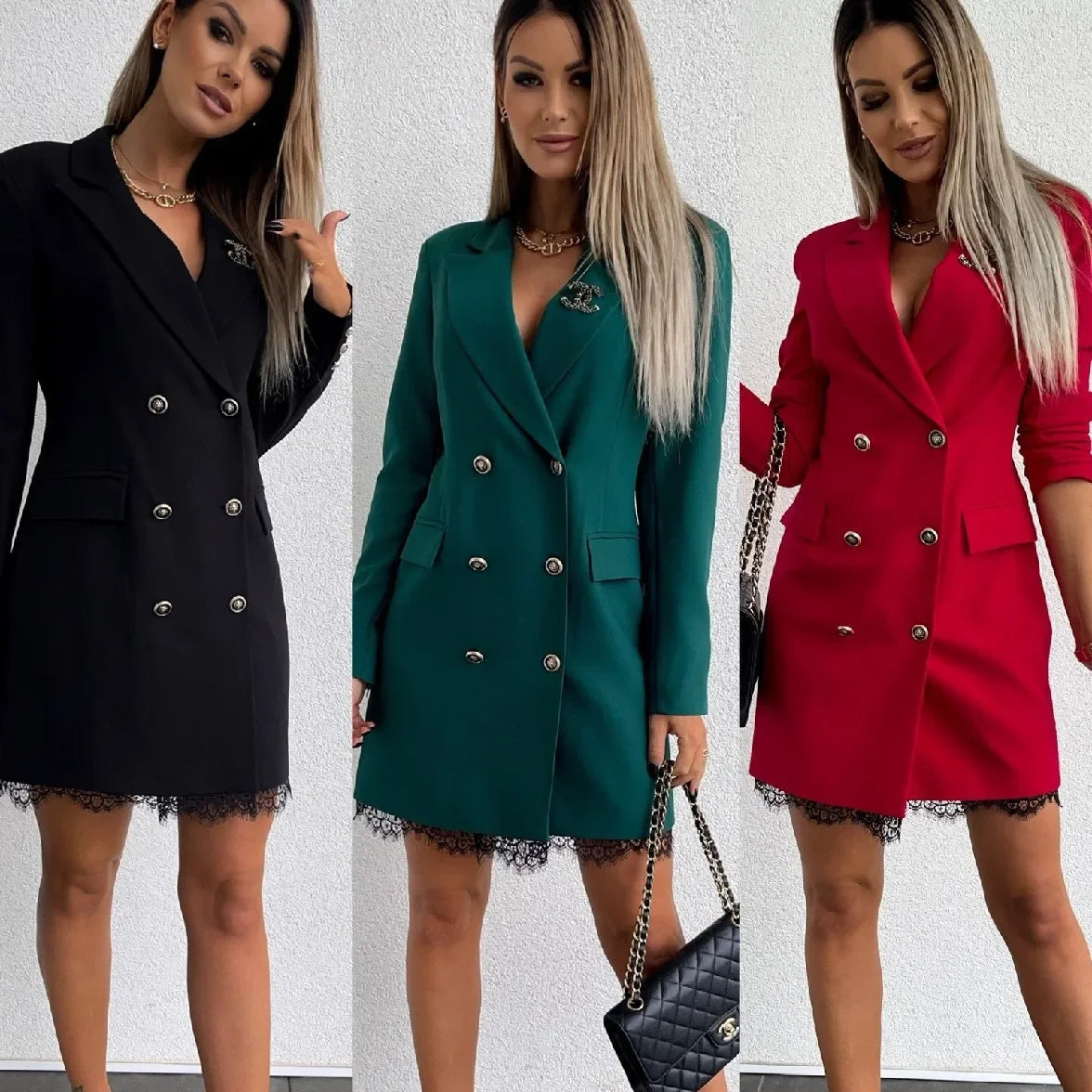 Office Lady Blazer Suit Dress Fashion Wrap V Neck Turndown Collar Sexy Mini Dress Women Long Sleeve Solid Blazer Party Dress - Seprincess