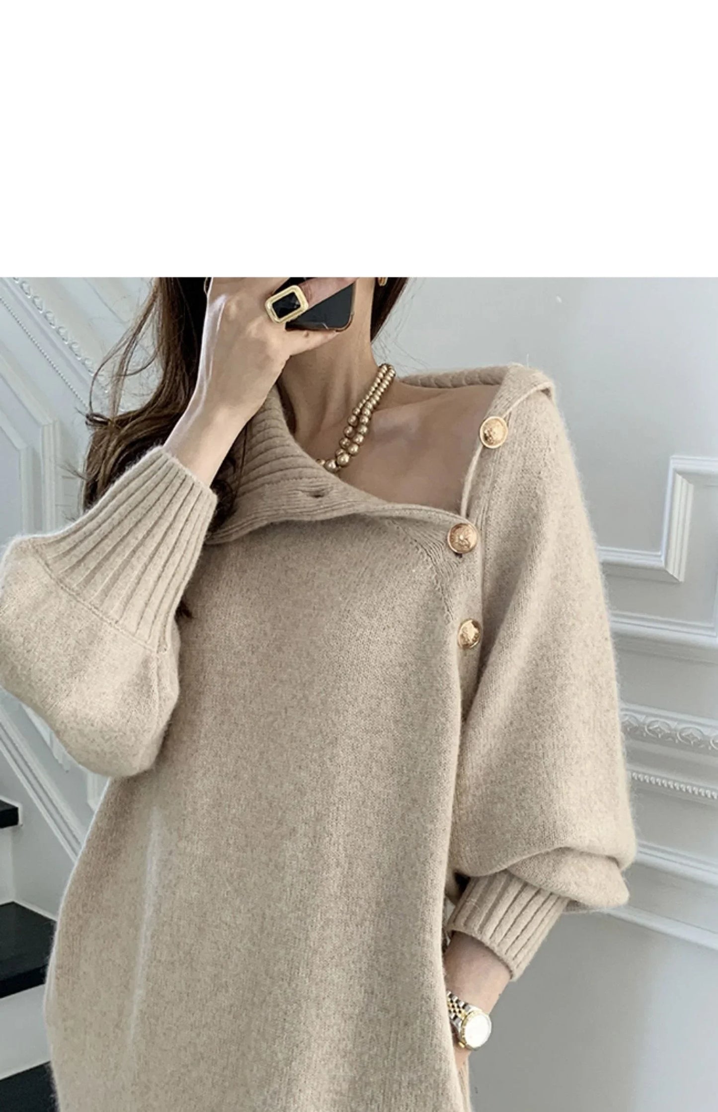 Winter Turtleneck Buttons Women Knitted Dress Elegant Full Sleeve Lace-up Female Thicken Long Dress for Sweater Autumn New - Seprincess