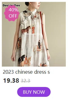 2023 summer vintage embroidery new chinese style improved cheongsam dress stand-up collar half sleeve retro loose dress s127 - Seprincess