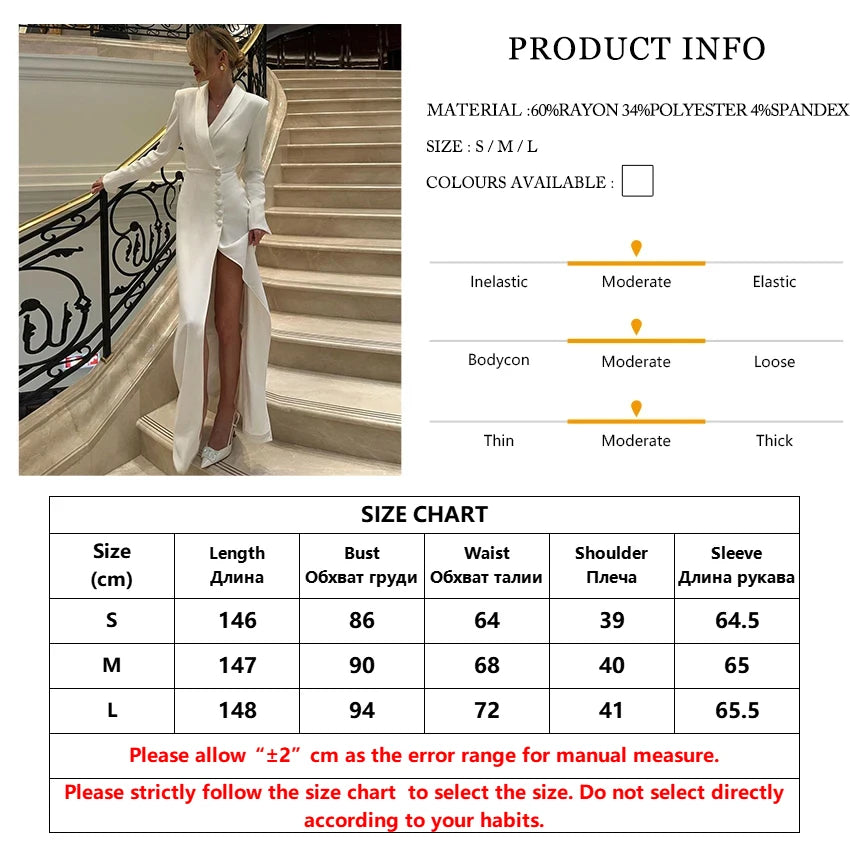 Clacive Fashion Slim White Dress Bodycon Lapel Long Sleeve Ankle Length Dress Party Elegant Classic Slit Dresses For Women 2024 - Seprincess