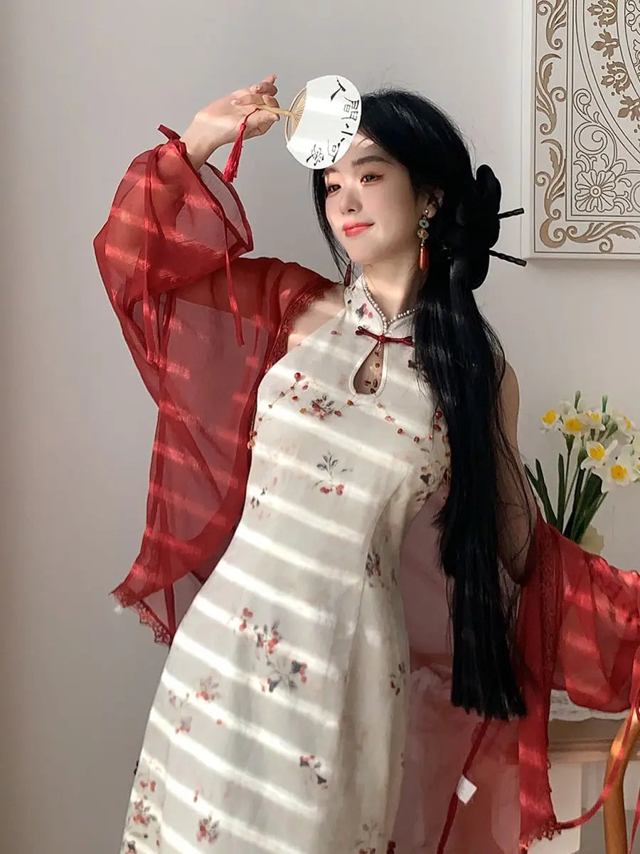 New Chinese Style Neck Hanging Dress Retro Improvement Cheongsam Summer New Print Slim Qipao Waist Reducing Slimming Dresses - Seprincess