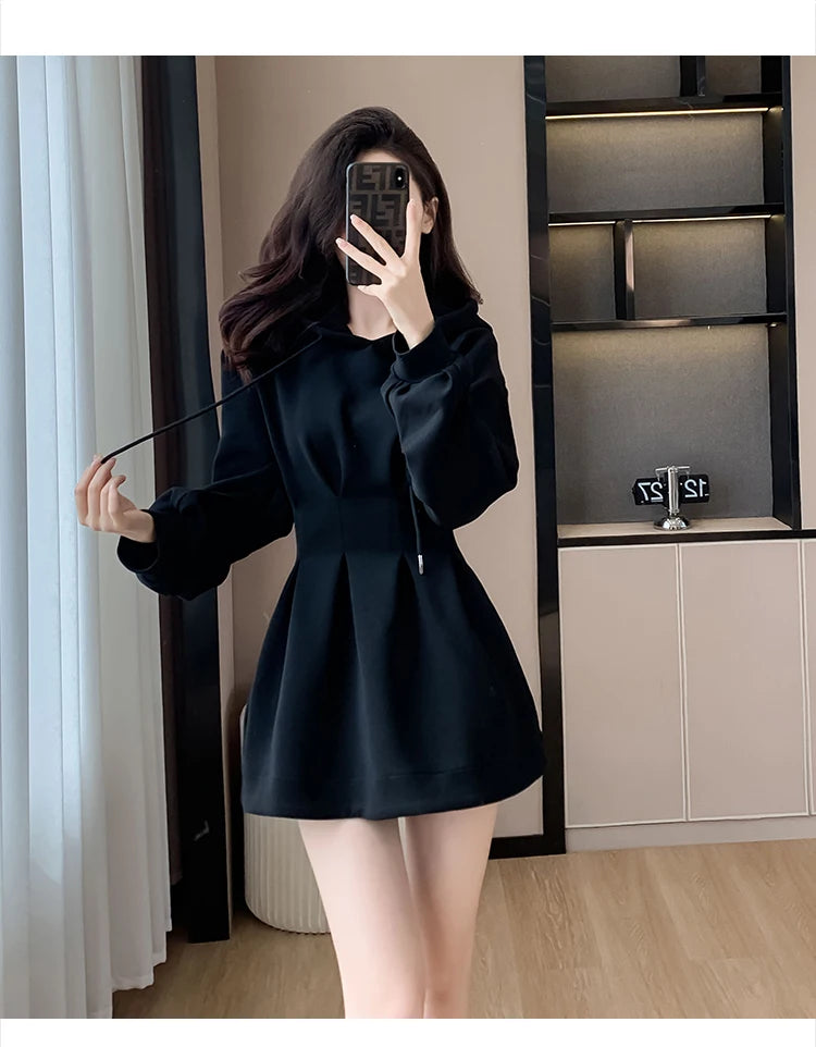 Spring Fall Hoodie Dress Women Long Sleeve Cute Hooded Mini Dress Slim Streetwear Dress Vestidos - Seprincess