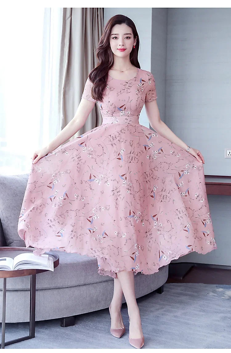 Elegant Long Dress Slimming Medium-length Slim Fit Women's Summer Fashion 2023 New Style Flower Print Outerwear - Seprincess