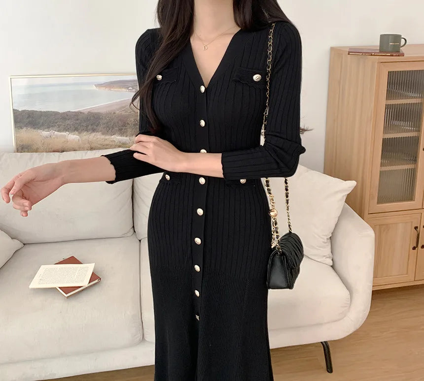 Summer Midi Dress Women Knitted Black Bodycon Korea Style Ruffle Ladies Dresses Elegant Fashion Casual Woman Dress 2024 - Seprincess