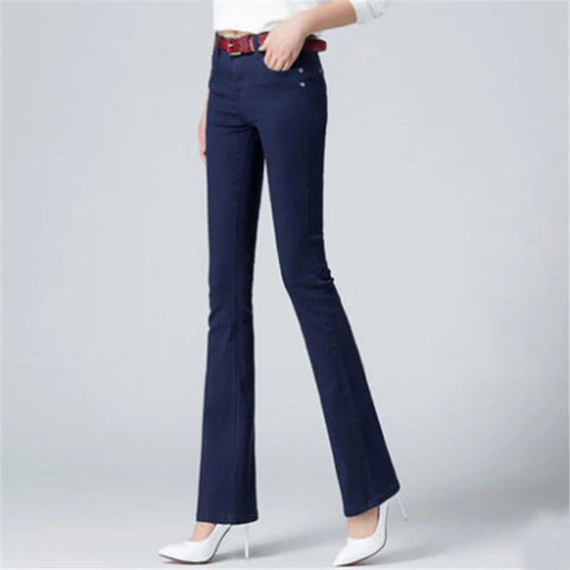 Slim Candy Colors Flare Jeans Fashion Streetwear Mid Waist Bell-bottoms Stretch Vaqueros Women's Classic Denim Bell-bottoms