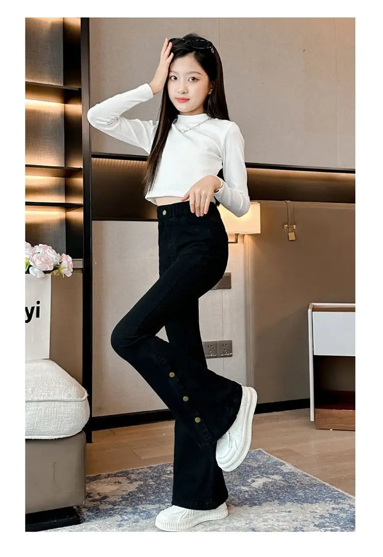 Winter Kids Clothes For Girls Insulated Warm Jeans for Children Thermal Flare Jeans Elegant Boot Cut Denim Pants Trousers