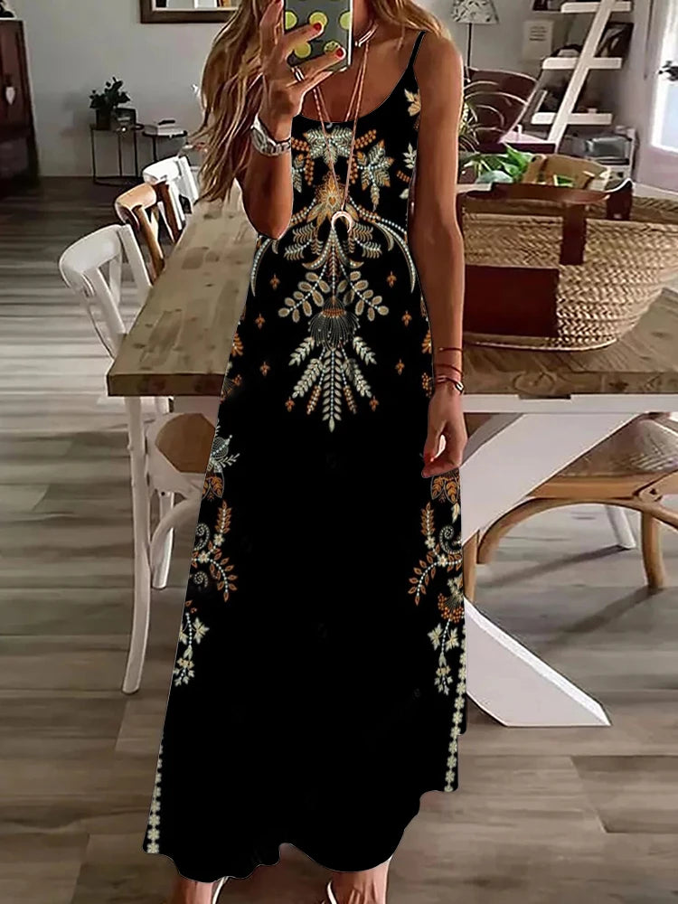 2024 New Spring And Summer Fashion Elegant Women's Long Dress Street Daily Strap Dress Paisley Printied Women's Casual Dress - Seprincess