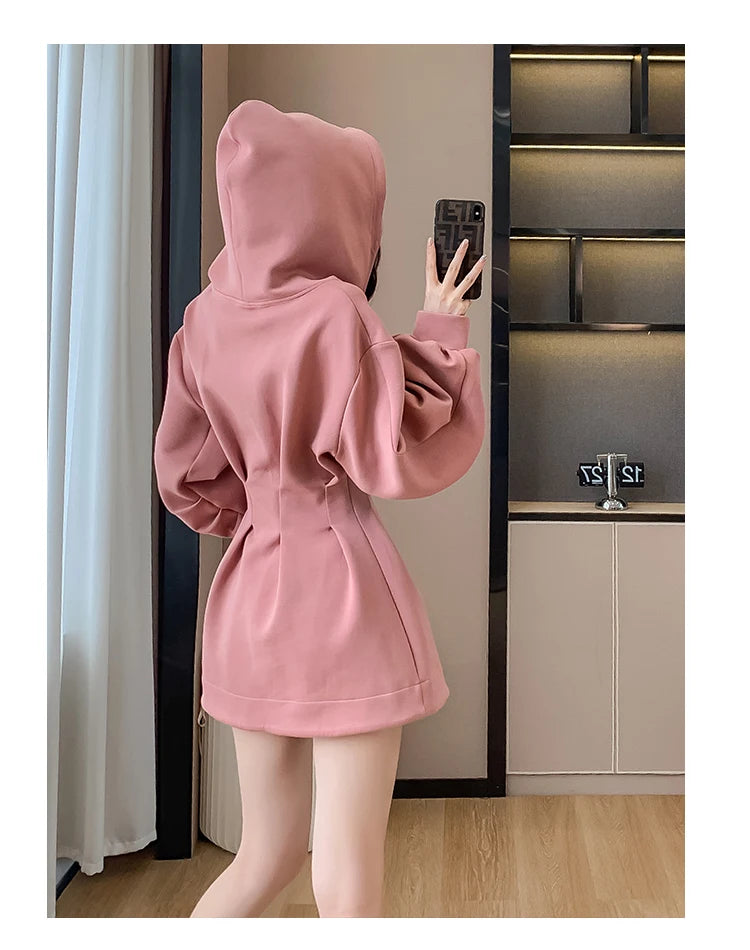 Spring Fall Hoodie Dress Women Long Sleeve Cute Hooded Mini Dress Slim Streetwear Dress Vestidos - Seprincess