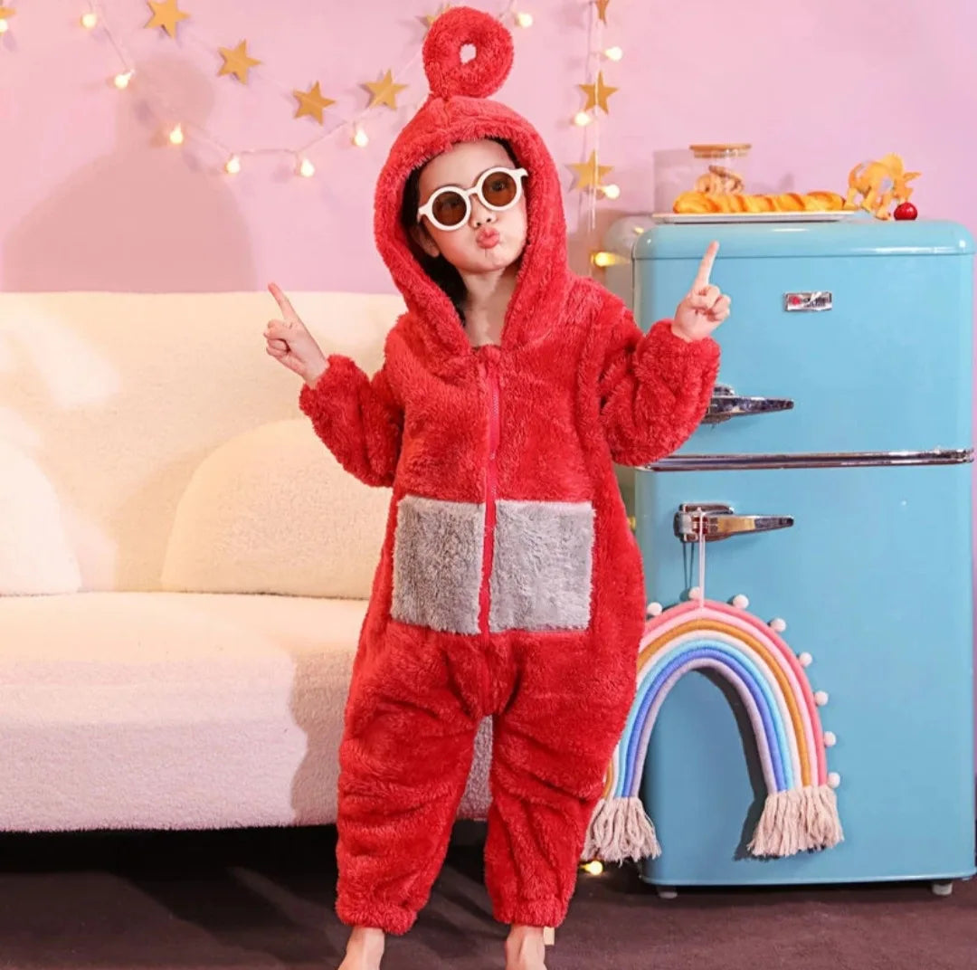 Kawaii Cartoon Teletubbies Plush One-Piece Pajamas Kid Teletubbies Costumes Adult Warm Home Clothes Cosplay Party Wear Girl Gift - Seprincess