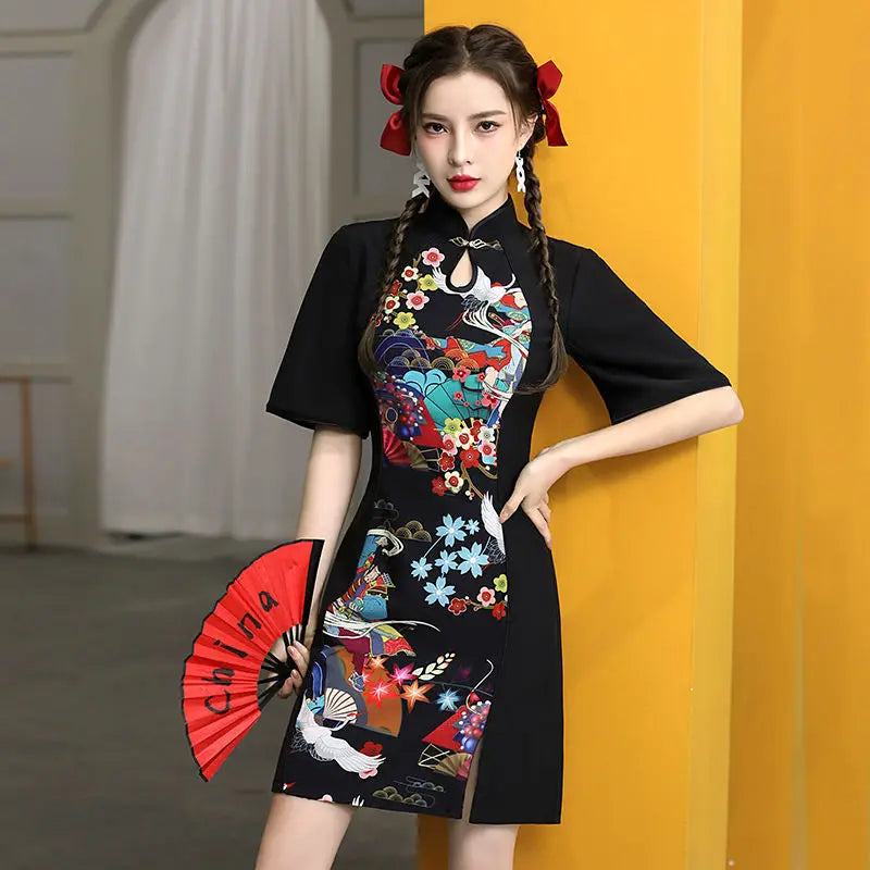 2024 Spring Cheongsam Traditional Chinese Qipao Costume Trendy Short Vintage Dress Sexy Women Modern New Year Dresses New - Seprincess