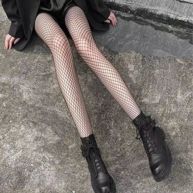 Women's Fashion Sexy Rhinestone Pantyhose High Elastic Mesh Hollowed Out Black Stockings Girls' Slim Fishing Net Tights JK Gift