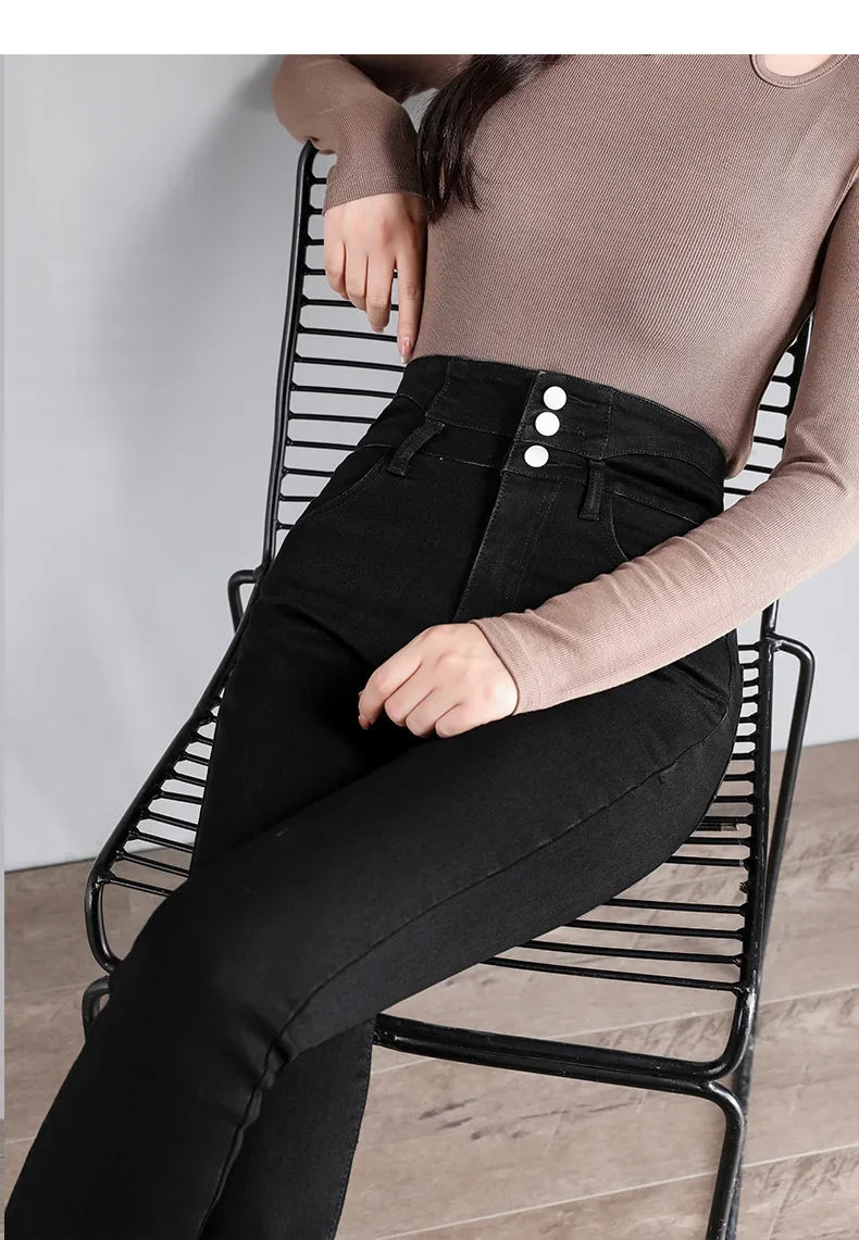 High-Waisted Jeans Women's New Slimming Stretchy Black Cropped Pants Tightening Your Silhouette Smoothing Out Your Waistline