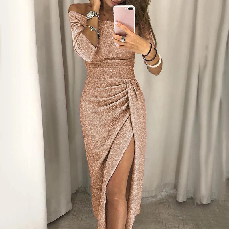 Spring Summer Women Clothes 2022 Elegant Long Dress Sexy Club Dress Evening Party Women Dresses Off Shoulder High Waist Vestido - Seprincess