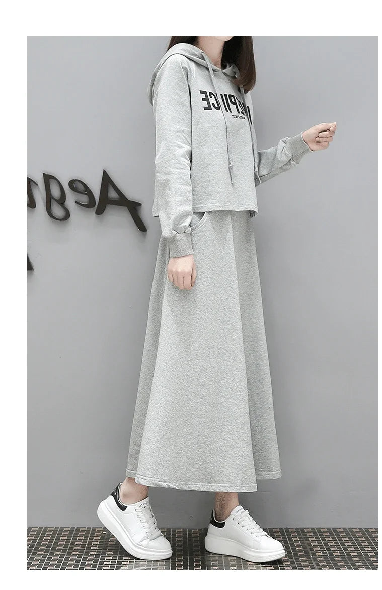 Women's Spring Autumn 2023 New Style Slimming Sweatshirt Dress Two-piece Suit Age-reducing Belly-covering Clothing - Seprincess