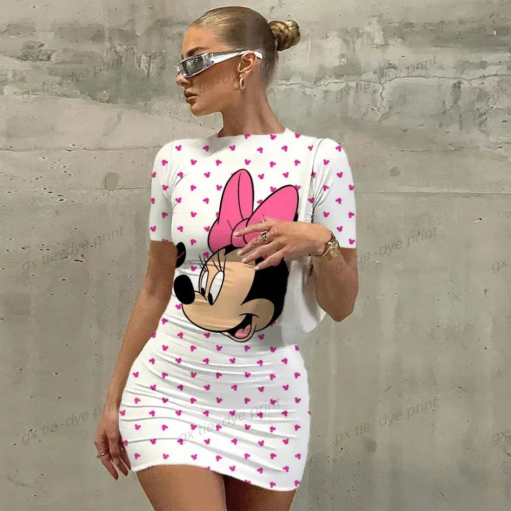 Elegant Dresses for Women 2023 Top Sexy Slim Fit Tight Women's Dress Casual Disney Mickey Mouse Print Cartoon Fashion Print - Seprincess