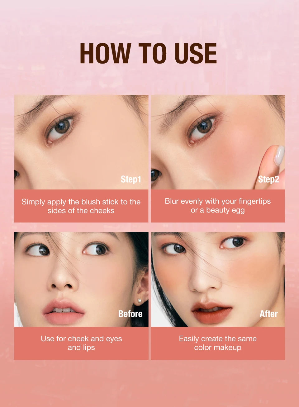 O.TWO.O Lipstick Matte Blush Stick with Shinmer Waterproof Long Lasting for Cheeks Eyes Lip Make-up for Women Highlight Blush - Seprincess