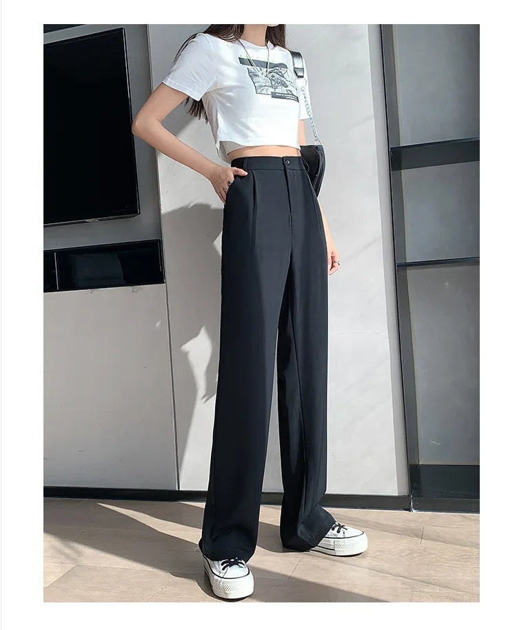 Casual High Waist Loose Wide Leg Pants for Women Spring Autumn New Female Floor-Length White Suits Pants Ladies Long Trousers