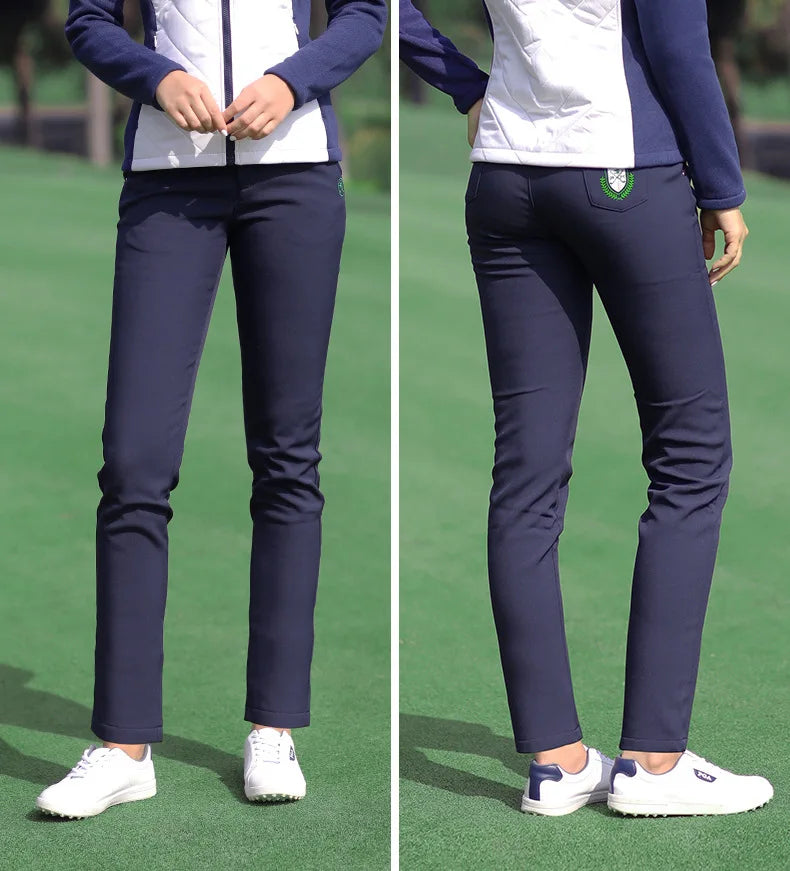 PGM Women Winter Golf Pants Lady Waterproof Warm Pant Fleece Snow Prevention Trousers Girls Elastic Straight Sweatpant XS-XXXL