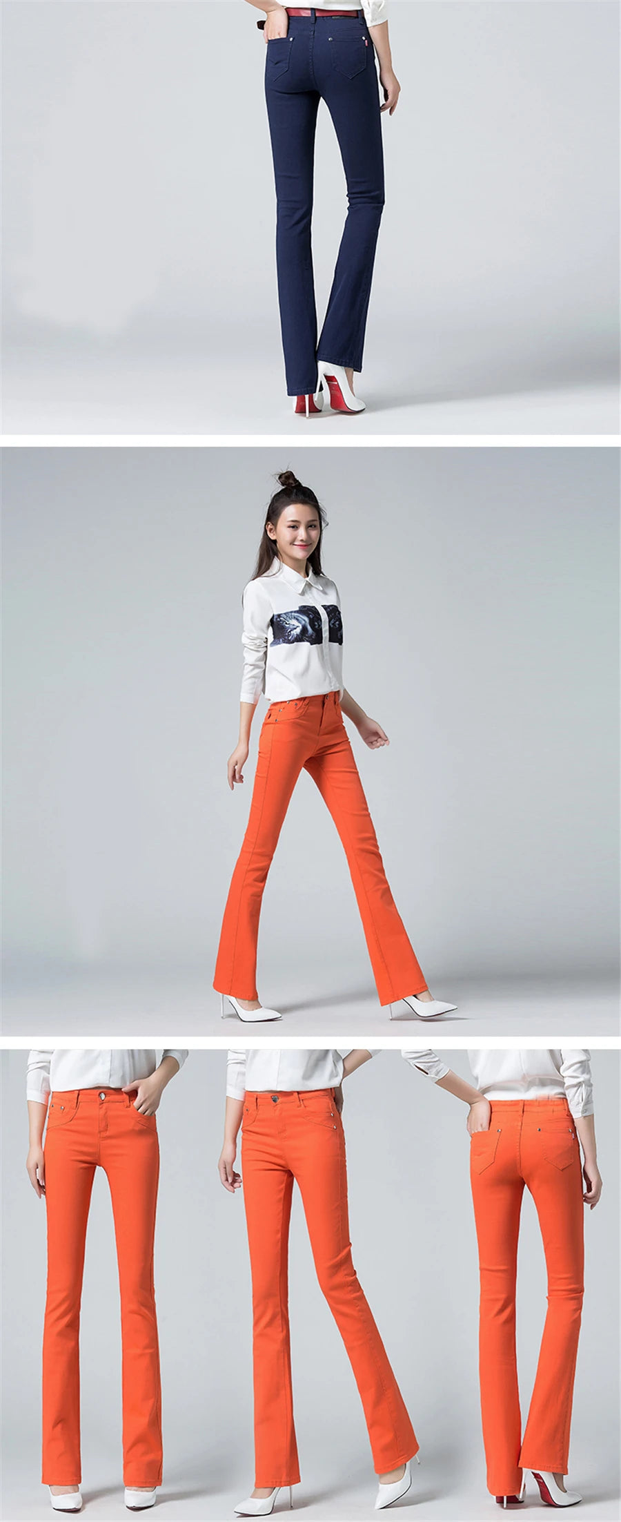 Slim Candy Colors Flare Jeans Fashion Streetwear Mid Waist Bell-bottoms Stretch Vaqueros Women's Classic Denim Bell-bottoms