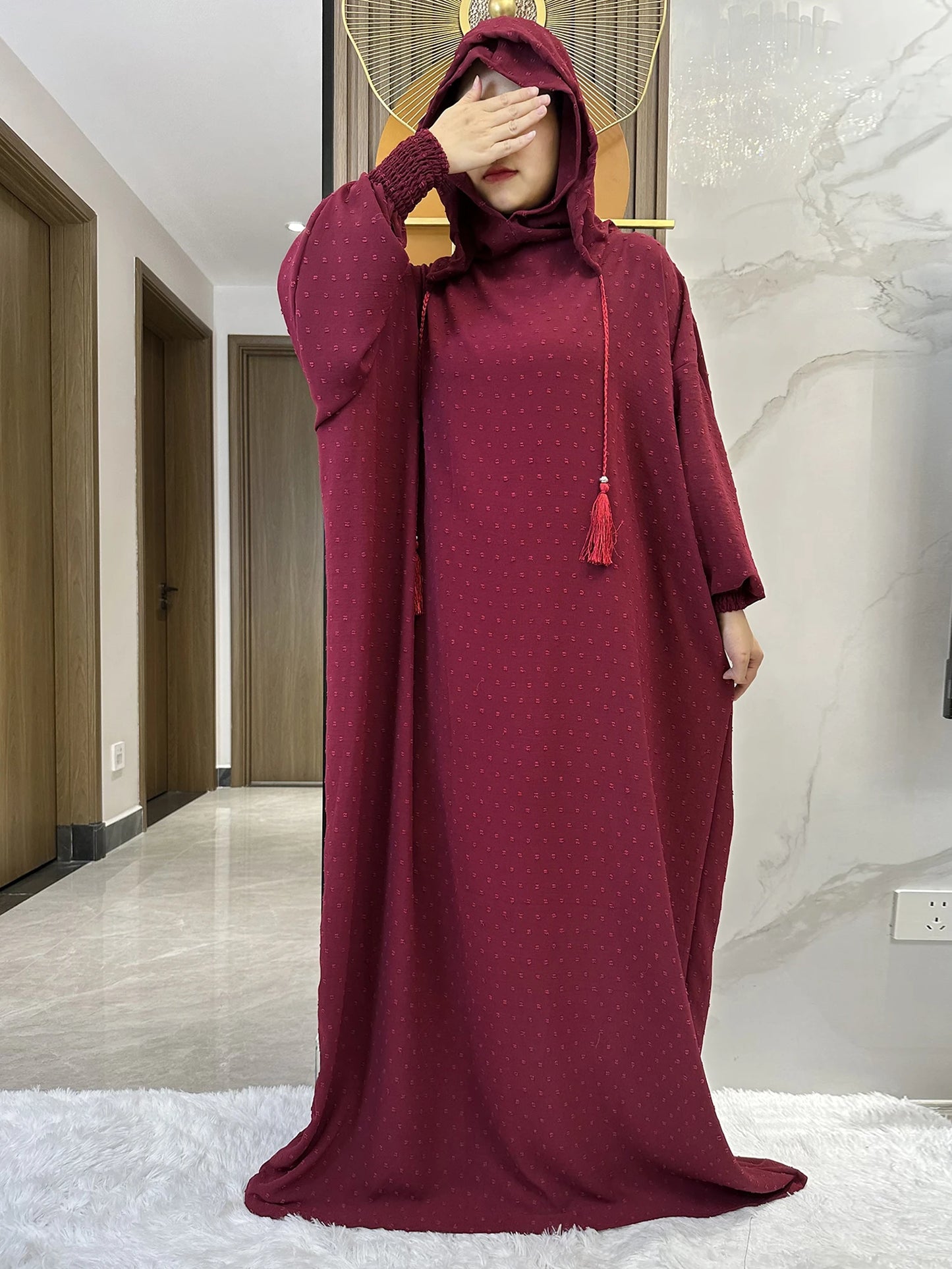 New Ramadan Muslim Two Hats Abaya Dubai Turkey Islam Prayer Clothes Solid Cotton Fabric Dresses Islam Women Dress Kaftan - Seprincess