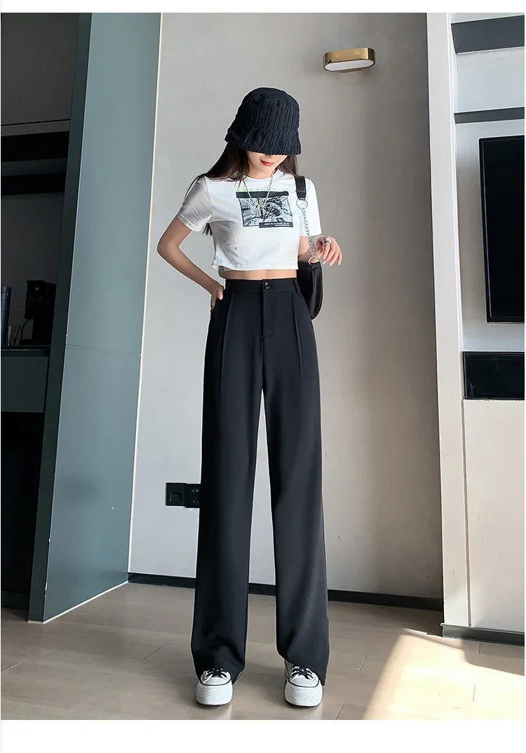 Casual High Waist Loose Wide Leg Pants for Women Spring Autumn New Female Floor-Length White Suits Pants Ladies Long Trousers